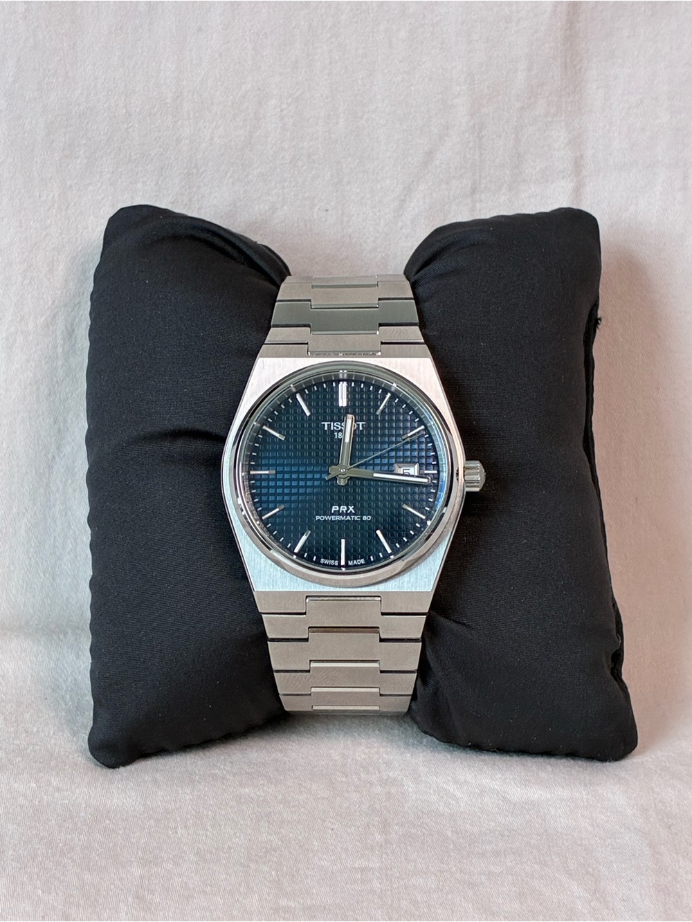 Tissot PRX Powermatic 80 Stainless Steel Watch with Blue Grid Dial